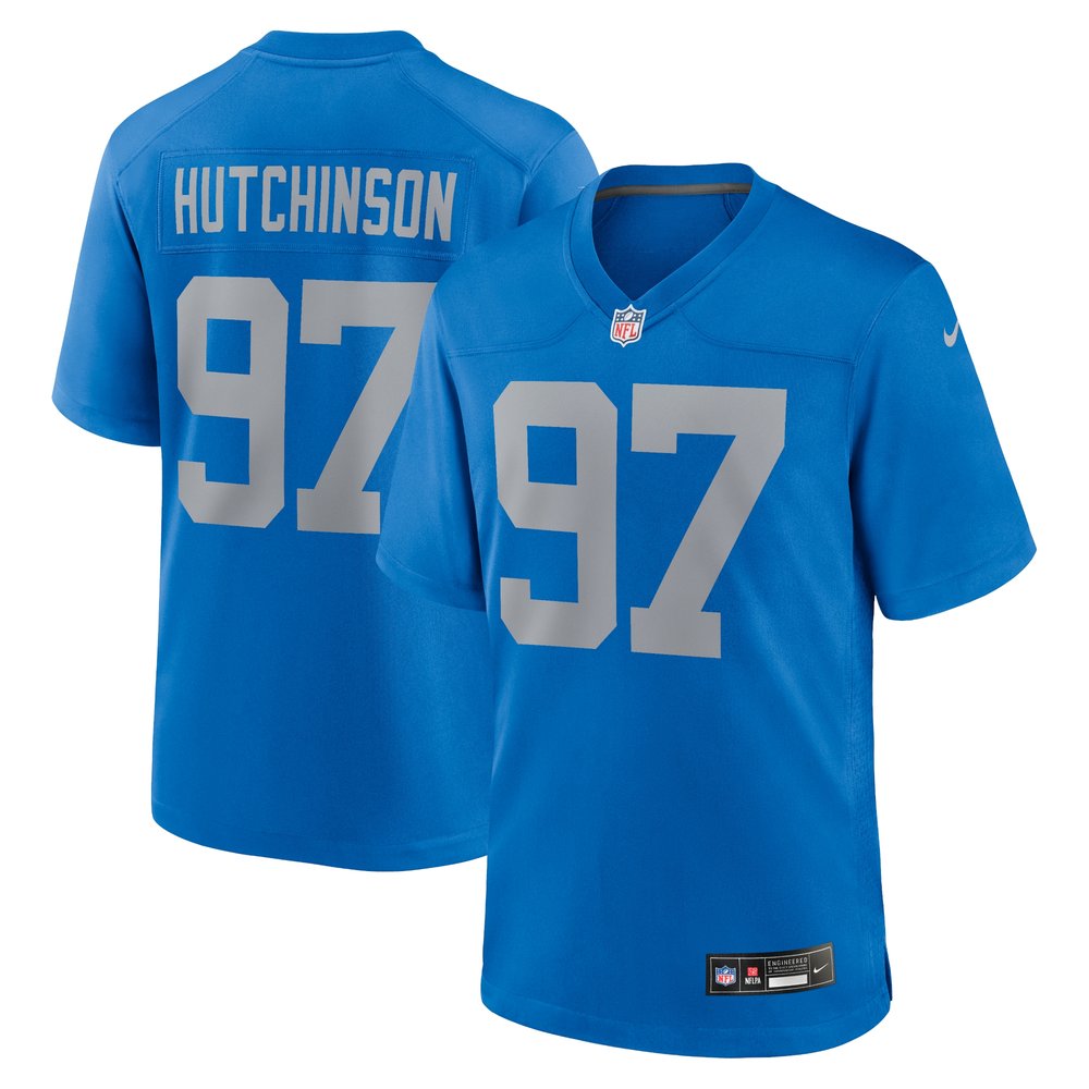 Men's Detroit Lions #97 Aidan Hutchinson  Blue Alternate Game Jersey