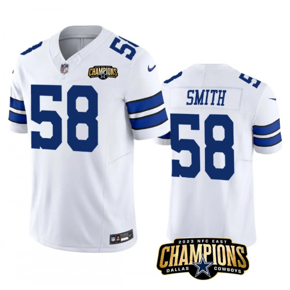 Men's Dallas Cowboys #58 Mazi Smith White 2023 F.U.S.E. NFC East Champions Patch Stitched Football Jersey