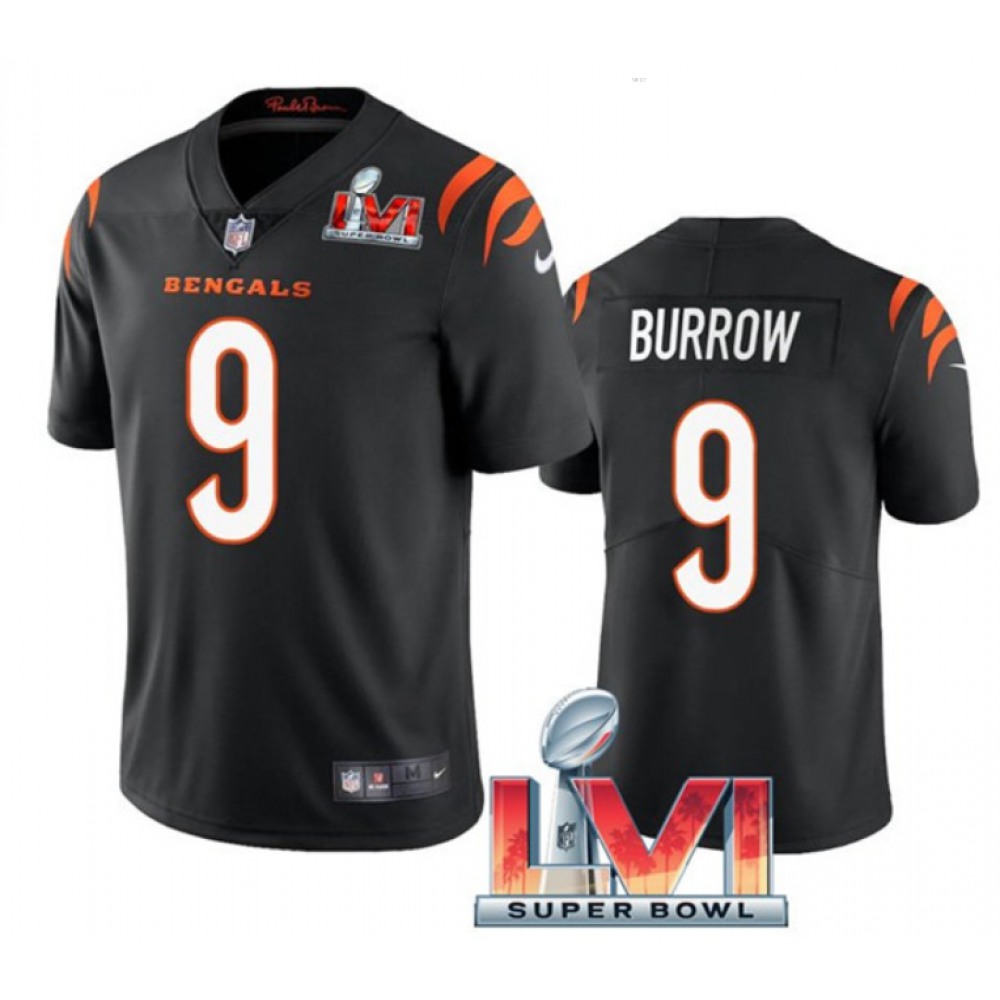 Women's Cincinnati Bengals #9 Joe Burrow 2022 Black Super Bowl LVI Vapor Limited Stitched Jersey(Run Small)