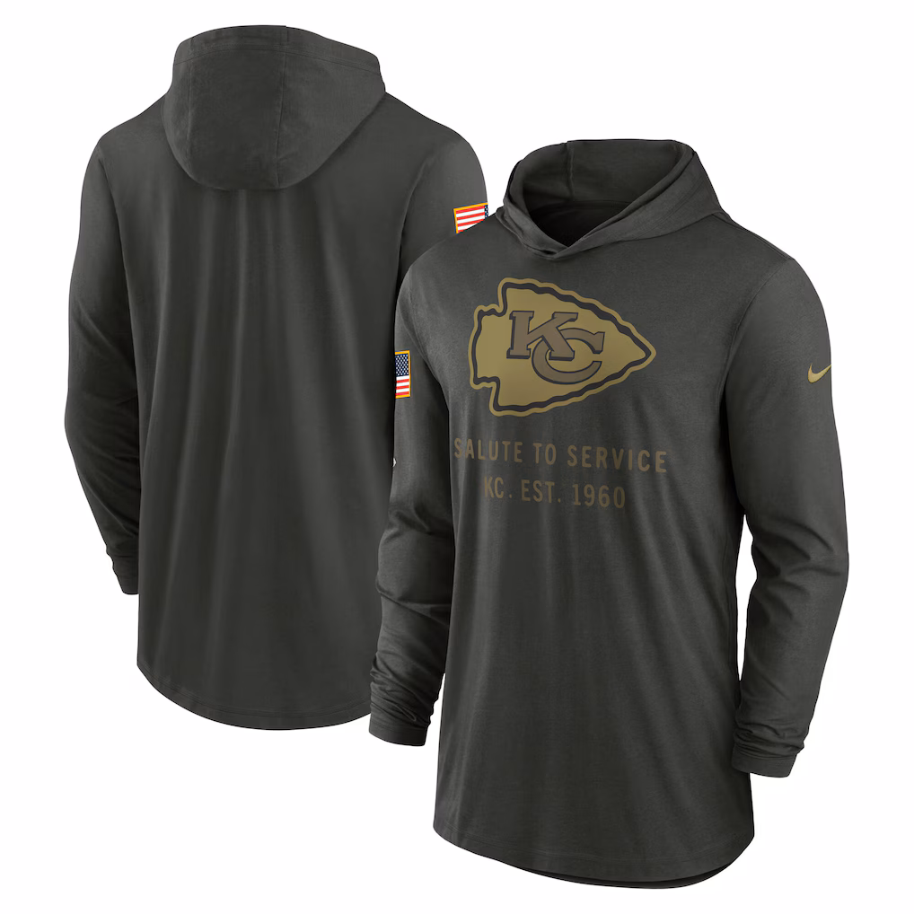 Men's Kansas City Chiefs Nike Forest Green 2025 Salute to Service Sideline Dri-FIT Lightweight Hooded Pullove
