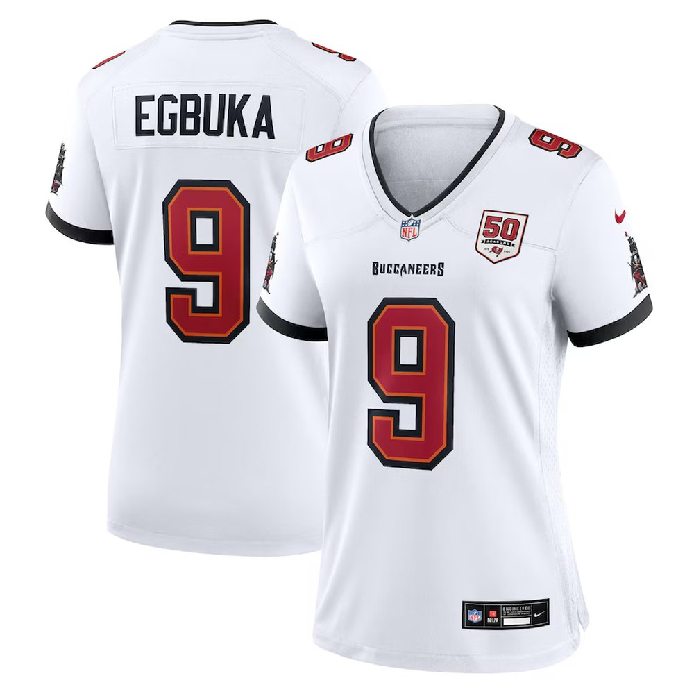 Women's Tampa Bay Buccaneers #9 Emeka Egbuka Nike White 50th Season White Game Jersey