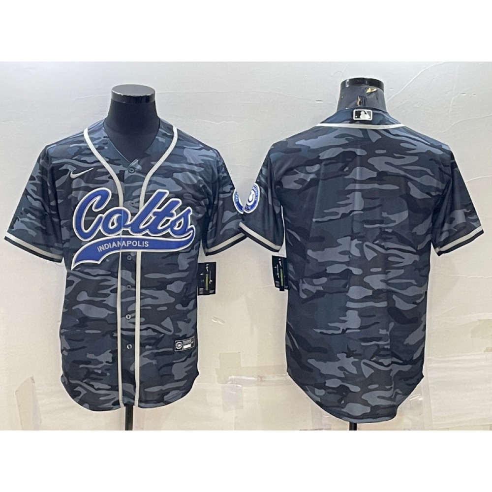 Men's Indianapolis Colts Blank Grey Camo With Patch Cool Base Stitched Baseball Jersey