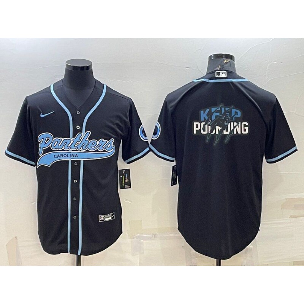 Men's Carolina Panthers Black Team Big Logo With Patch Cool Base Stitched Baseball Jersey