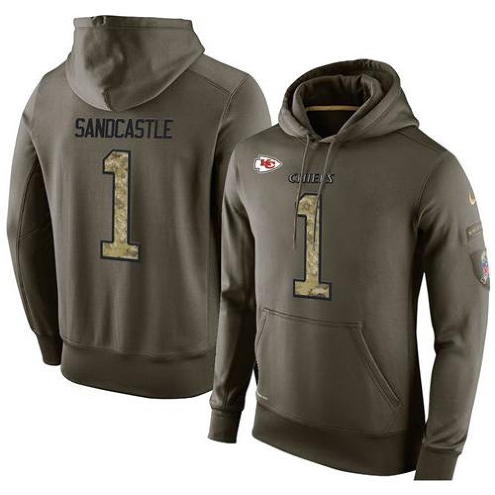 NFL Men's  Kansas City Chiefs #1 Leon Sandcastle Stitched Green Olive Salute To Service KO Performance Hoodie