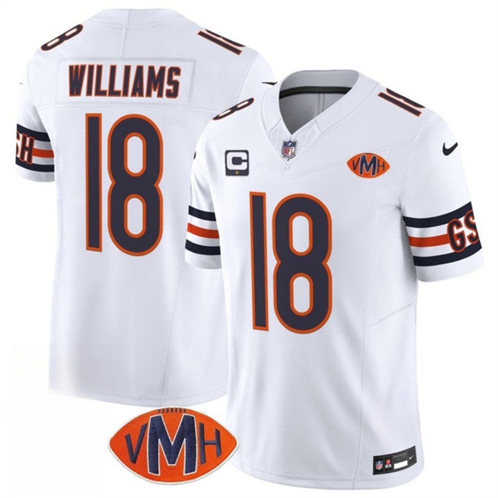 Men's Chicago Bears #18 Caleb Williams White 2025 F.U.S.E. With 1-Star C Patch And VMH Patch Vapor Untouchable Limited Stitched Football Jersey