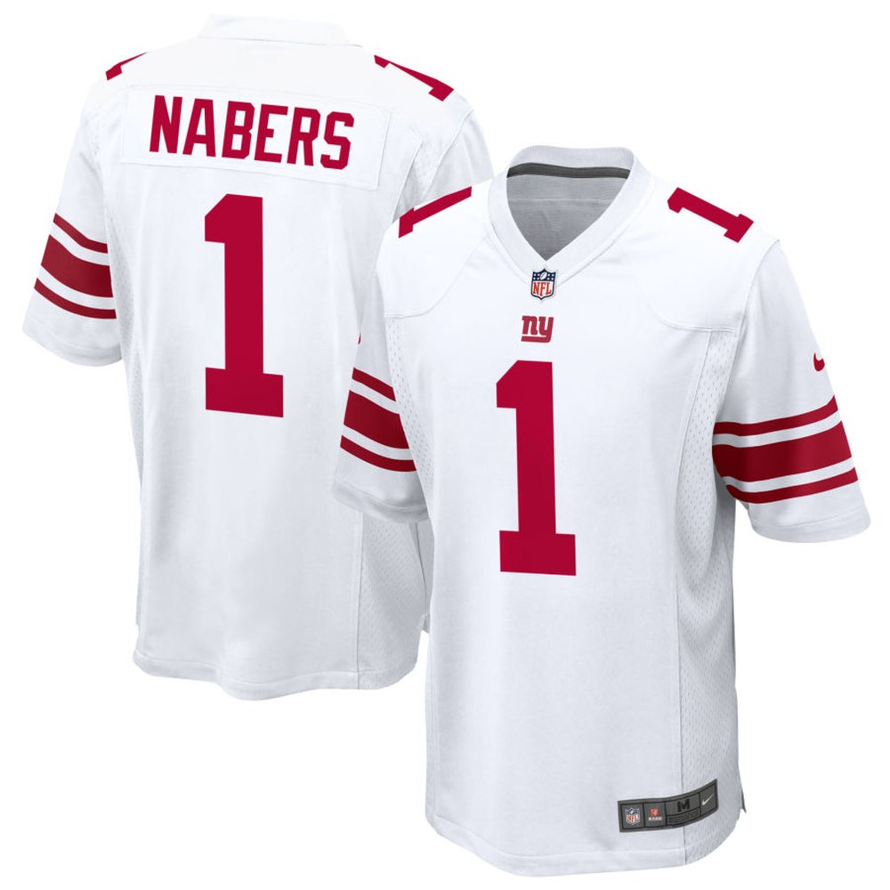 Men's New York Giants #1 Malik Nabers White Classic Game Jersey