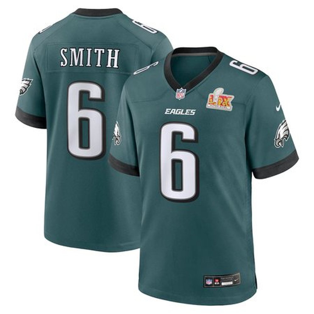 Men's Philadelphia Eagles #6 DeVonta Smith  Midnight Green Super Bowl LIX Game Player Jersey