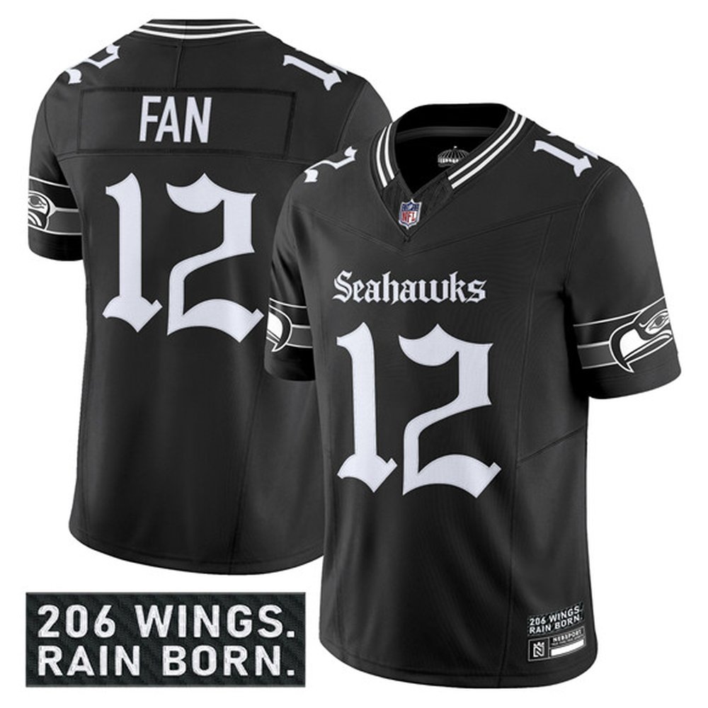 Men's Seattle Seahawks #12 Fan Black 2025 F.U.S.E. 'Gothic Rain City Shadows Edition' Vapor Limited Stitched Football Jersey