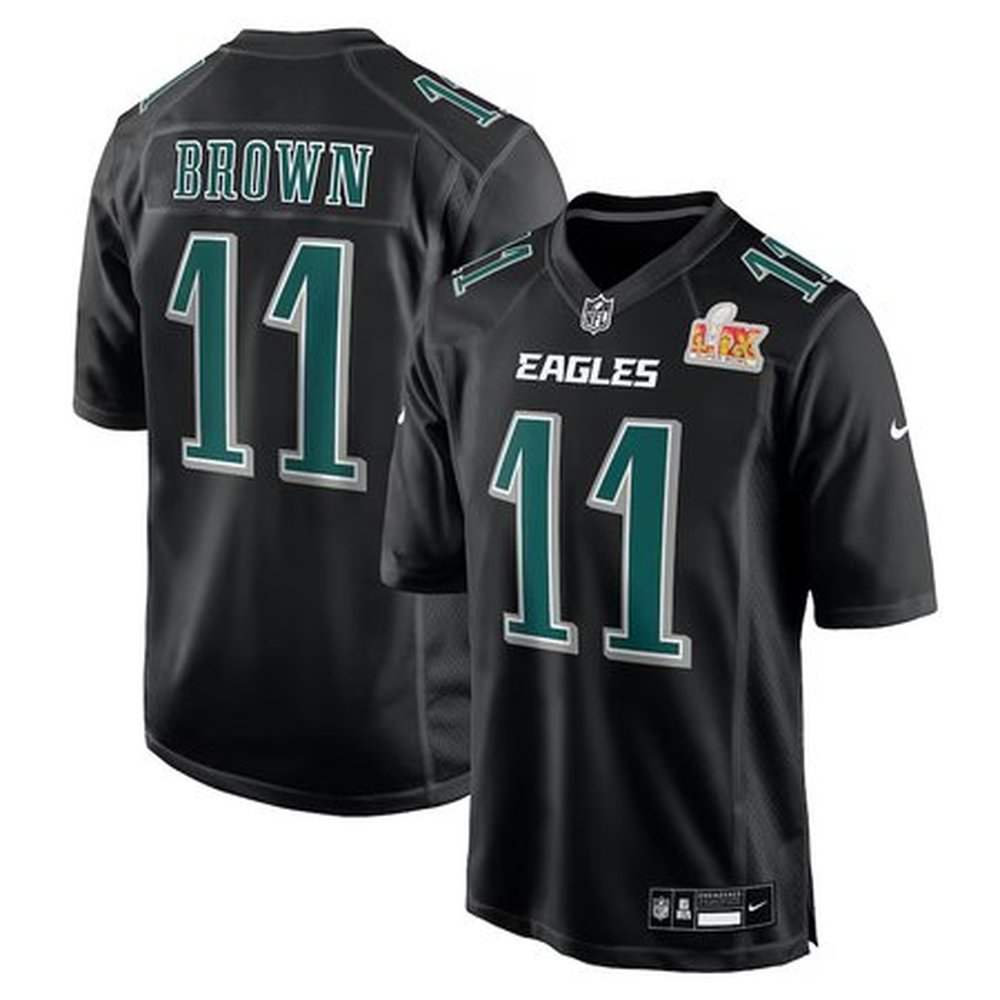Men's Philadelphia Eagles #11 A.J. Brown  Carbon Black Super Bowl LIX Fashion Game Player Jersey