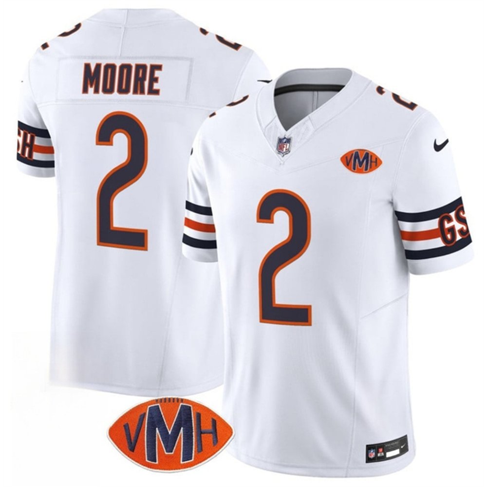 Youth Chicago Bears #2 D.J. Moore White 2025 F.U.S.E. With VMH Patch Vapor Untouchable Limited Stitched Football Jersey