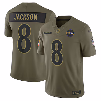 Lamar Jackson Baltimore Ravens Nike 2025 Salute to Service Limited Jersey - Olive