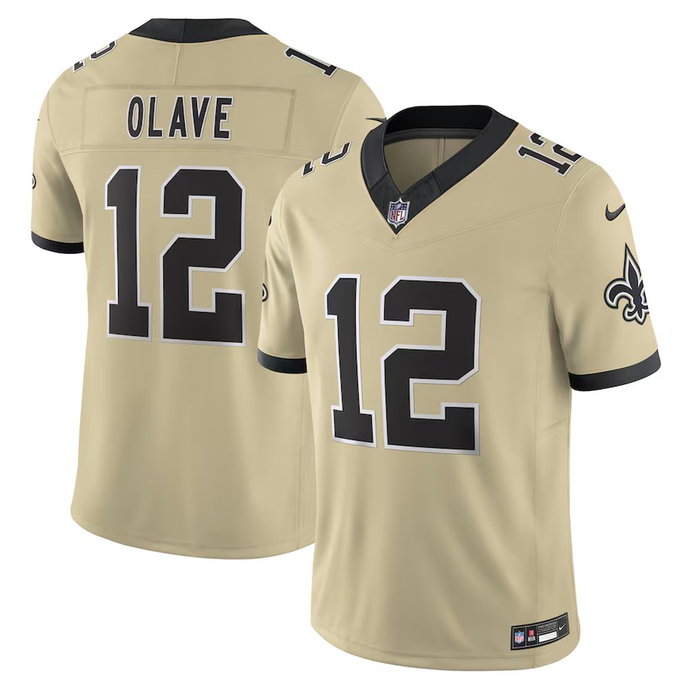 Men's New Orleans Saints #12 Chris Olave Nike Gold Alternate Gameday Golds Alternate Vapor F.U.S.E. Limited Jersey