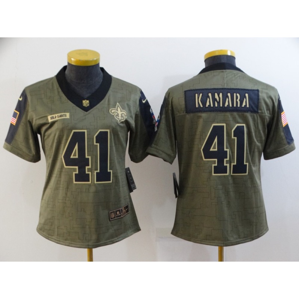 Women's New Orleans Saints #41 Alvin Kamara 2021 Olive Salute To Service Limited Stitched Jersey(Run Small)