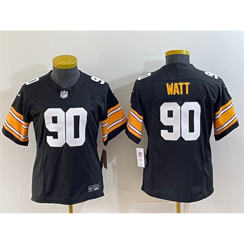 Women's Pittsburgh Steelers #90 T. J. Watt Black 2023 F.U.S.E. Stitched Football Jersey(Run Small)