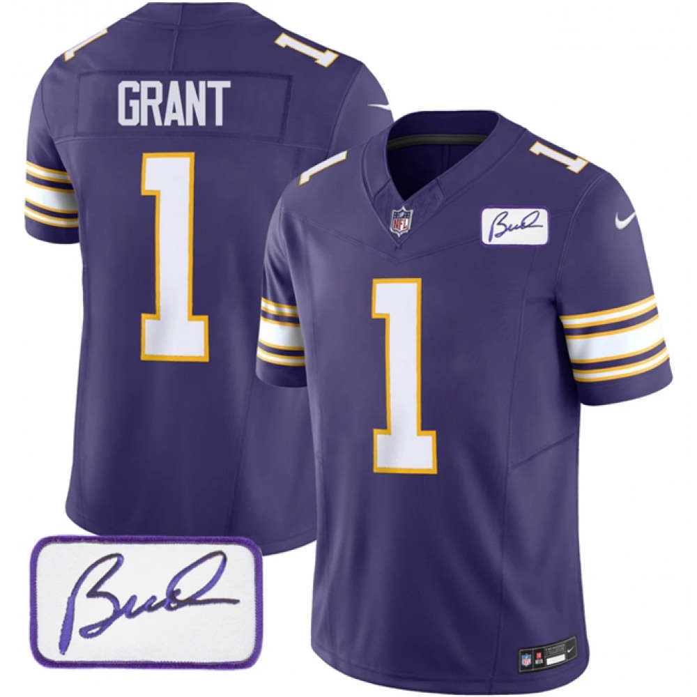 Men's Minnesota Vikings #1 Bud Grant Purple 2023 F.U.S.E. Bud Grant patch Vapor Limited Stitched Jersey