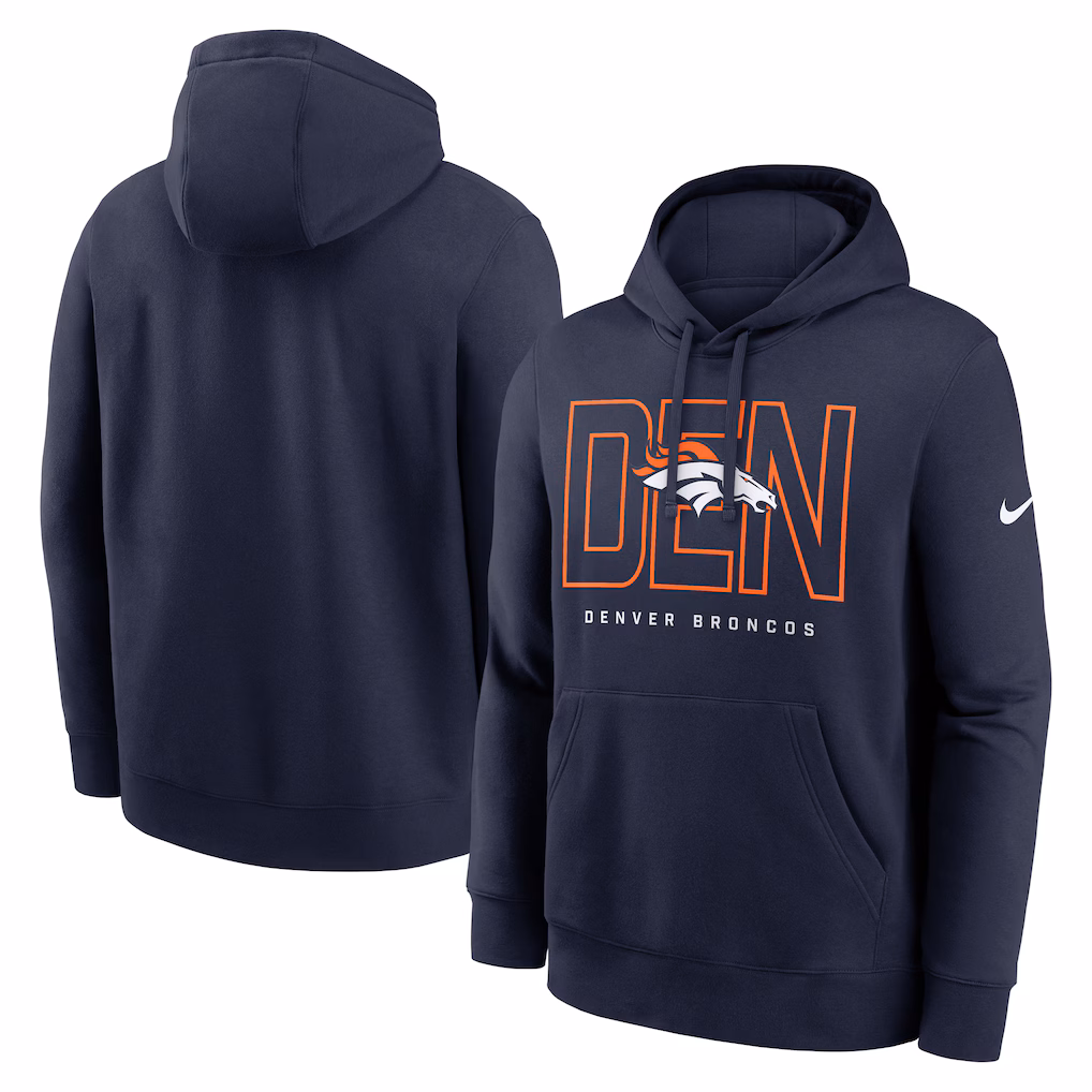 Men's Denver Broncos Nike Navy Busted Play Club Fleece Pullover Hoodie