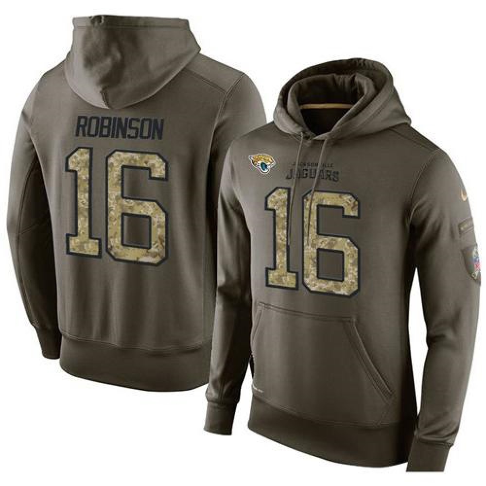 NFL Men's  Jacksonville Jaguars #16 Denard Robinson Stitched Green Olive Salute To Service KO Performance Hoodie