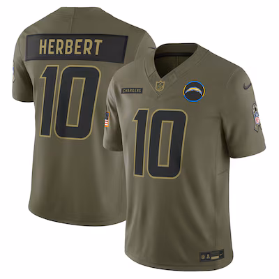Justin Herbert Los Angeles Chargers Nike 2025 Salute to Service Limited Jersey - Olive