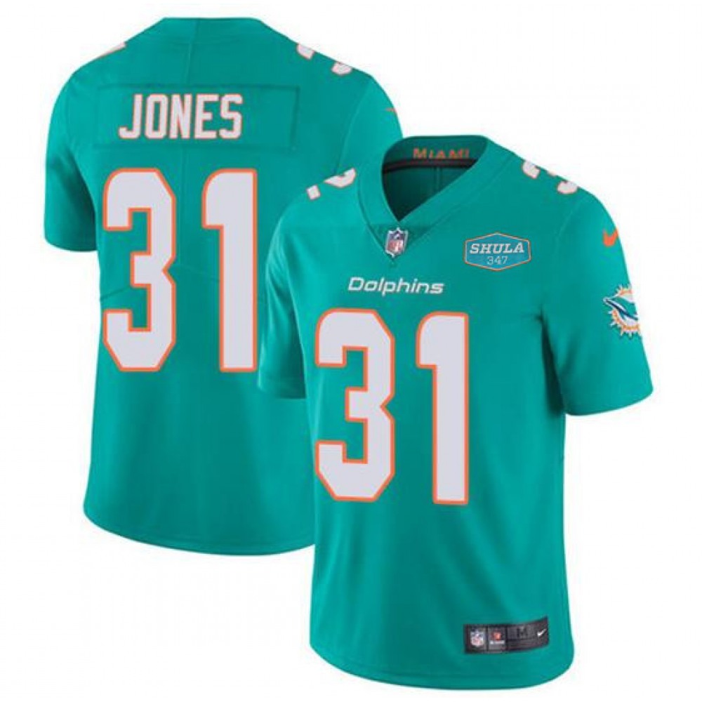 Men's Miami Dolphins #31 Byron Jones Aqua With 347 Shula Patch 2020 Vapor Untouchable Limited Stitched NFL Jersey