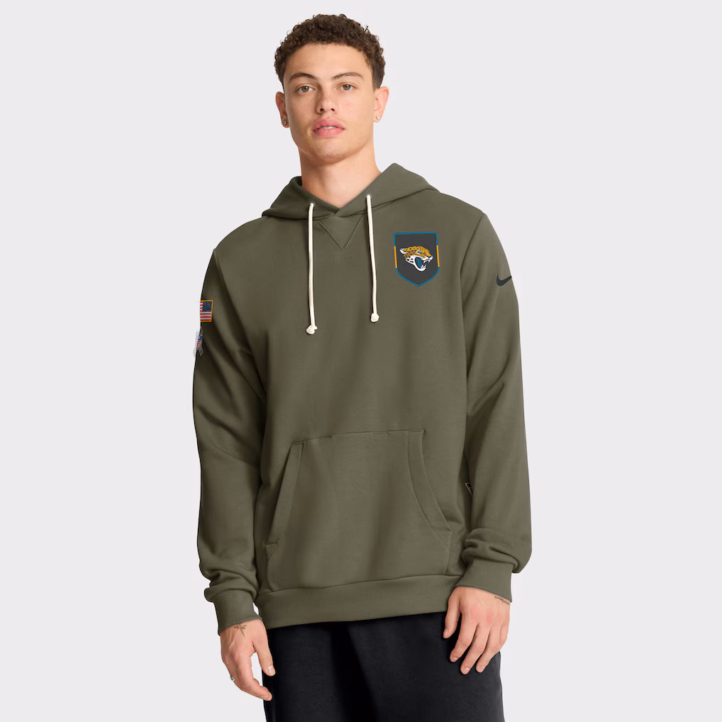 Men's Jacksonville Jaguars Nike Olive 2025 Salute to Service Sideline Standard Issue Dri-FIT Hoodie