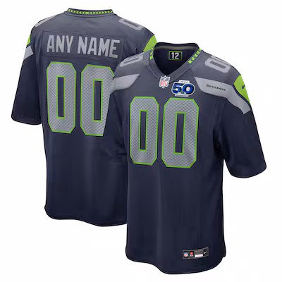 Seattle Seahawks Nike 50th Season Team Custom Game Jersey - College Navy