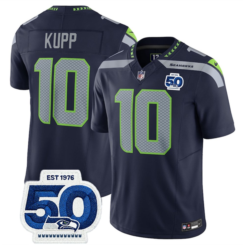 Men's Seattle Seahawks #10 Cooper Kupp Navy 2025 F.U.S.E. 50th Anniversary Patch Vapor Untouchable Limited Stitched Football Jersey