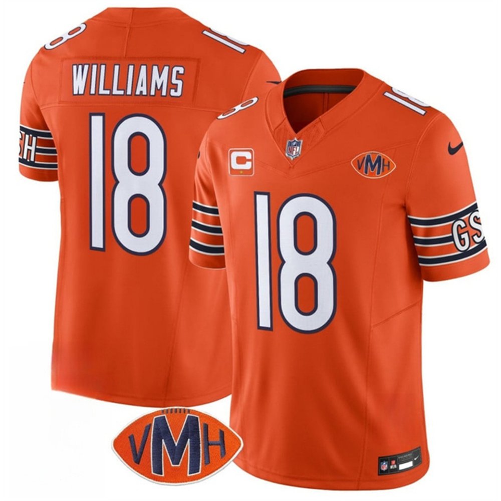 Youth Chicago Bears #18 Caleb Williams Orange 2025 F.U.S.E. With 1-Star C Patch And VMH Patch Vapor Untouchable Limited Stitched Football Jersey