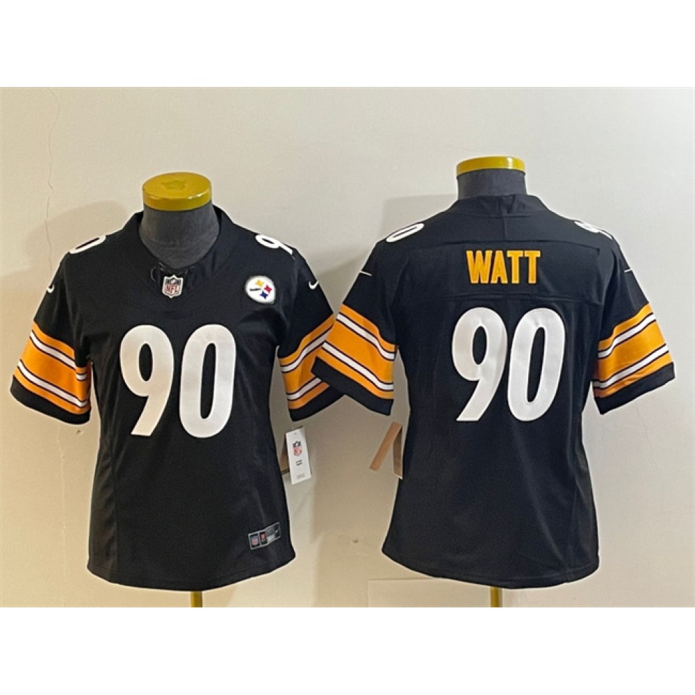 Women's Pittsburgh Steelers #90 T. J. Watt Black 2023 F.U.S.E. Stitched Football Jersey(Run Small)