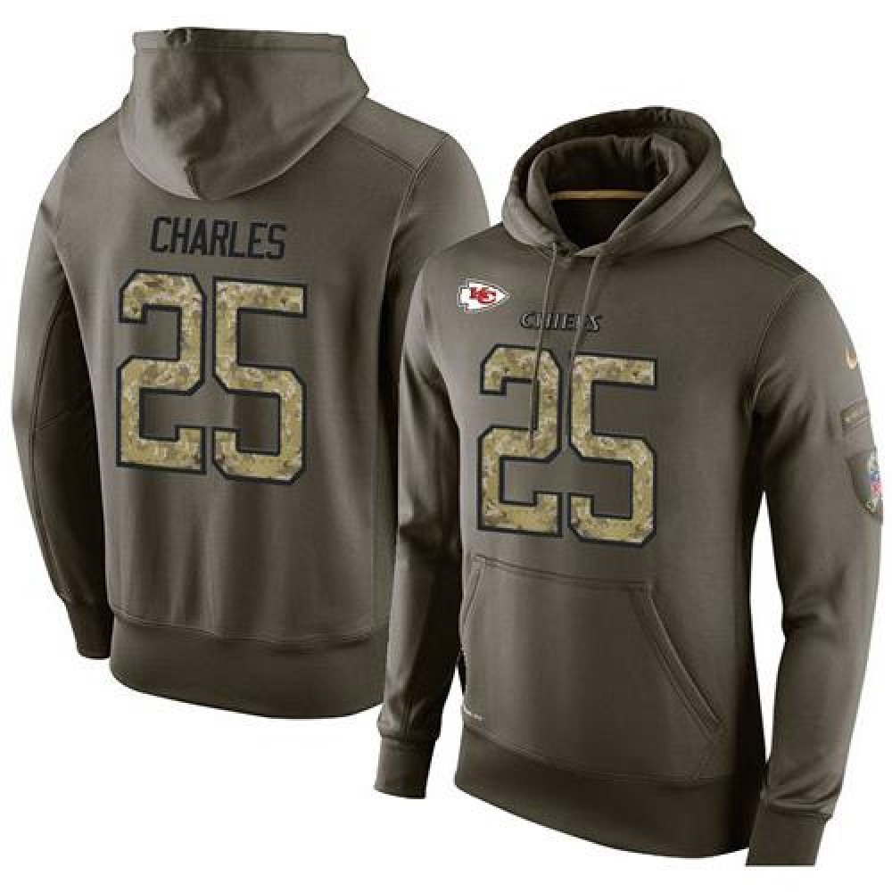 NFL Men's  Kansas City Chiefs #25 Jamaal Charles Stitched Green Olive Salute To Service KO Performance Hoodie
