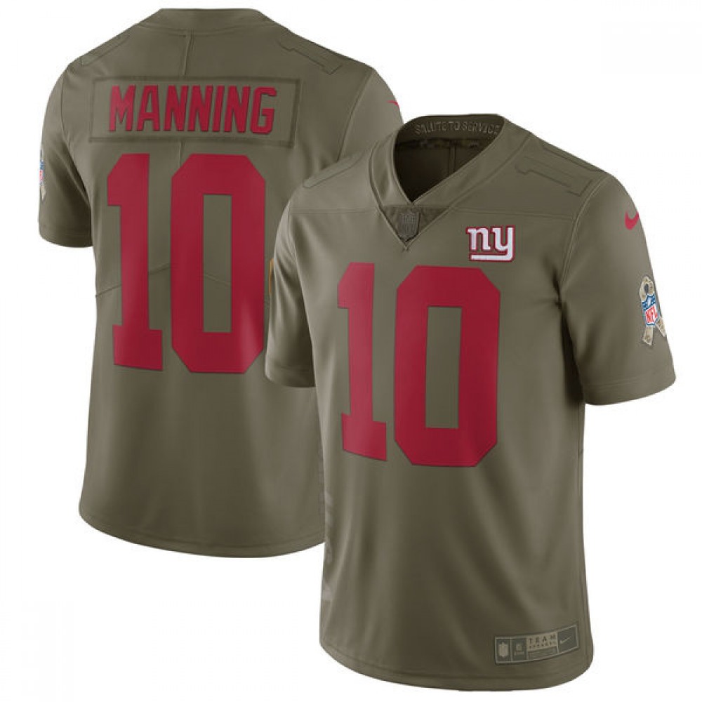 Men's  New York Giants #10 Eli Manning Olive Salute To Service Limited Stitched NFL Jersey