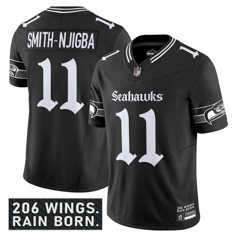 Men's Seattle Seahawks #11 Jaxon Smith-Njigba Black 2025 F.U.S.E. 'Gothic Rain City Shadows Edition' Vapor Limited Stitched Football Jersey