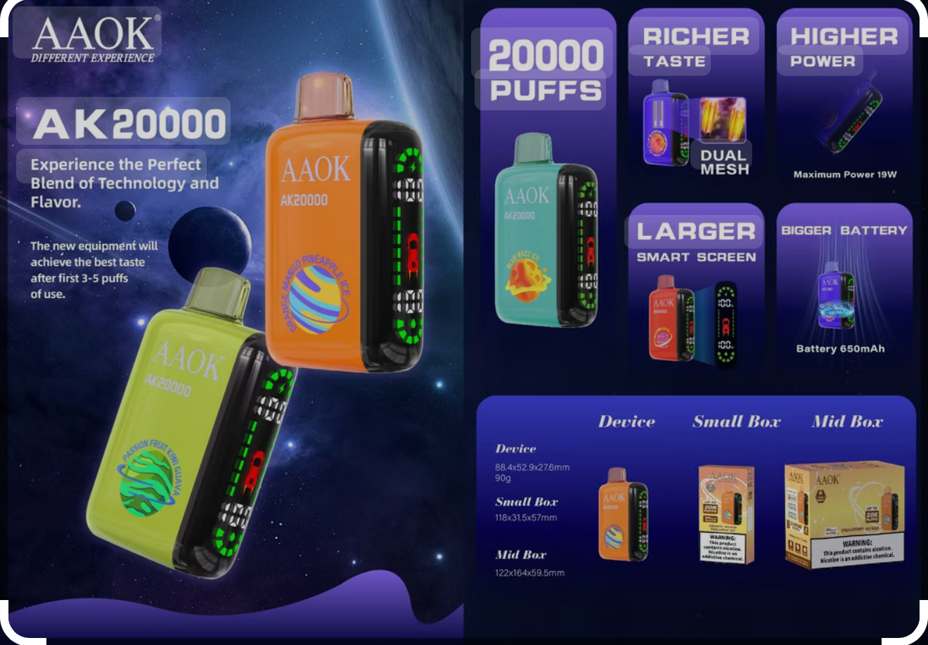 new AAOK 20000 Puffs Disposable Vape 21 Flavors