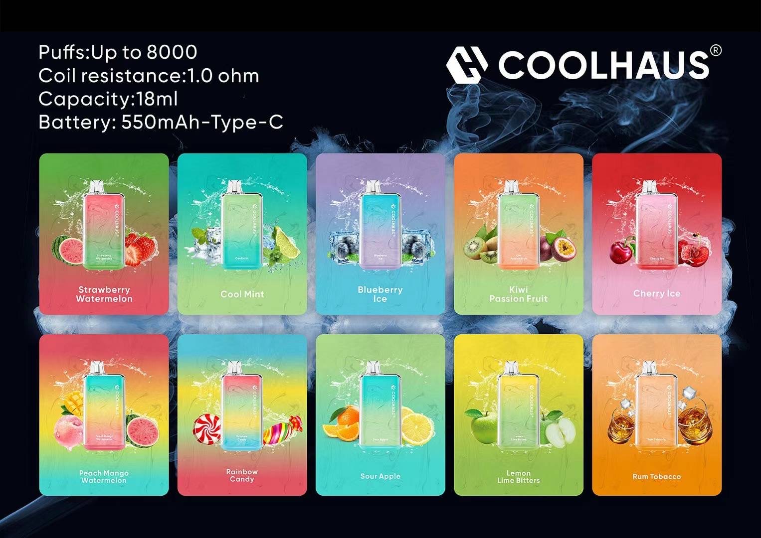 new COOLHAUS 8000 Puffs 10 Flavors