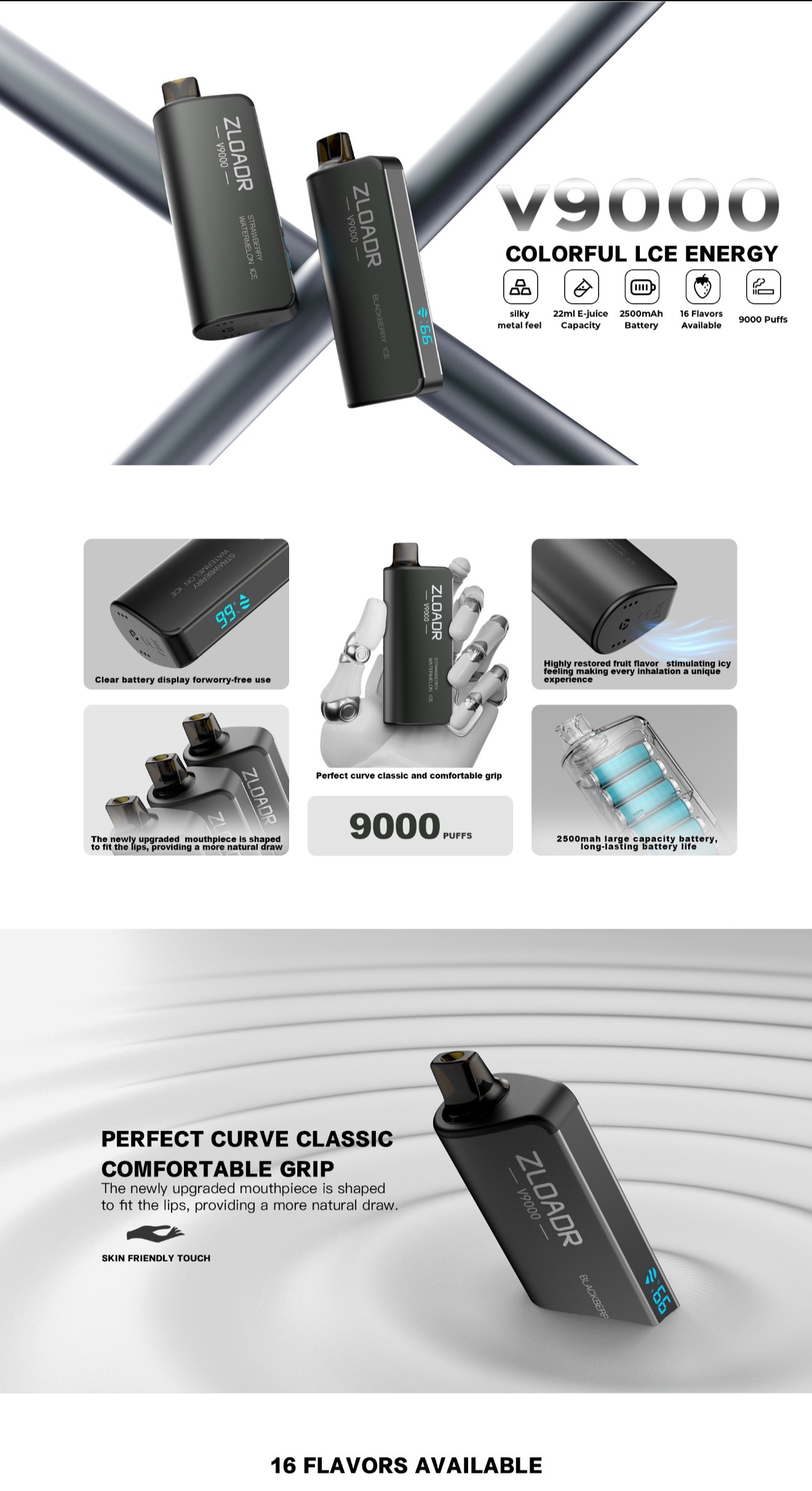 New ZLOADR V9000 Puffs Disposable Vape 16 Flavors