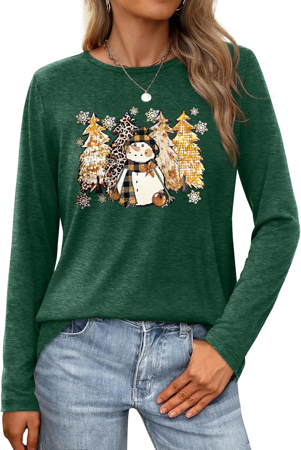 Christmas Shirts for Women: Merry Christmas Letter Print T-Shirts Xmas Tree Graphic Long Sleeve Tops