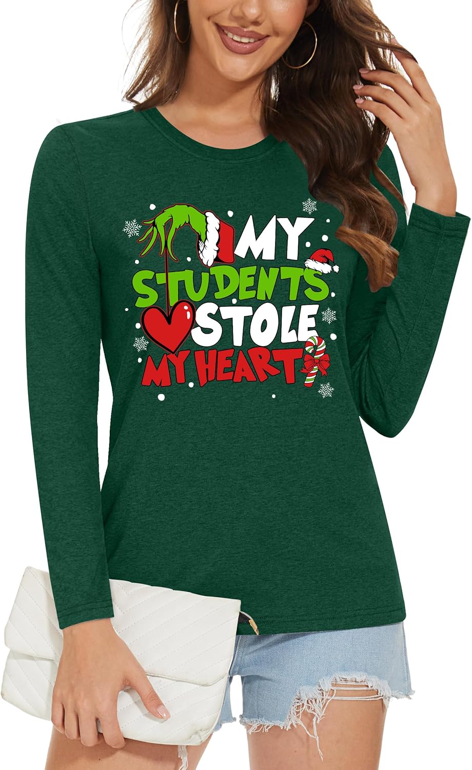 Christmas Shirts for Women: Merry Christmas Letter Print T-Shirts Xmas Tree Graphic Long Sleeve Tops