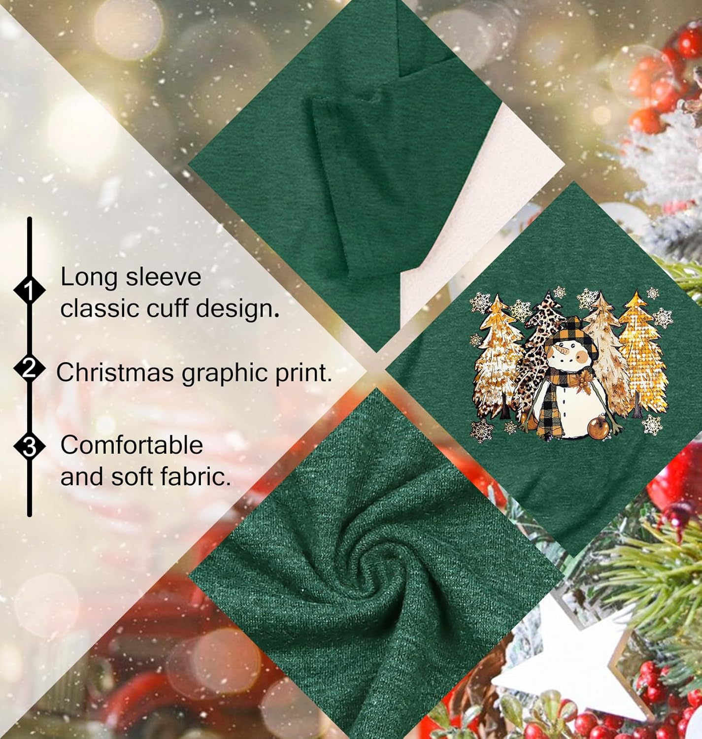 Christmas Shirts for Women: Merry Christmas Letter Print T-Shirts Xmas Tree Graphic Long Sleeve Tops