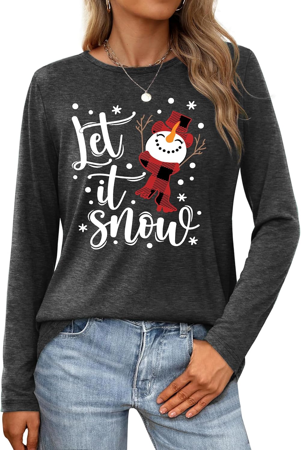 Christmas Shirts for Women: Merry Christmas Letter Print T-Shirts Xmas Tree Graphic Long Sleeve Tops