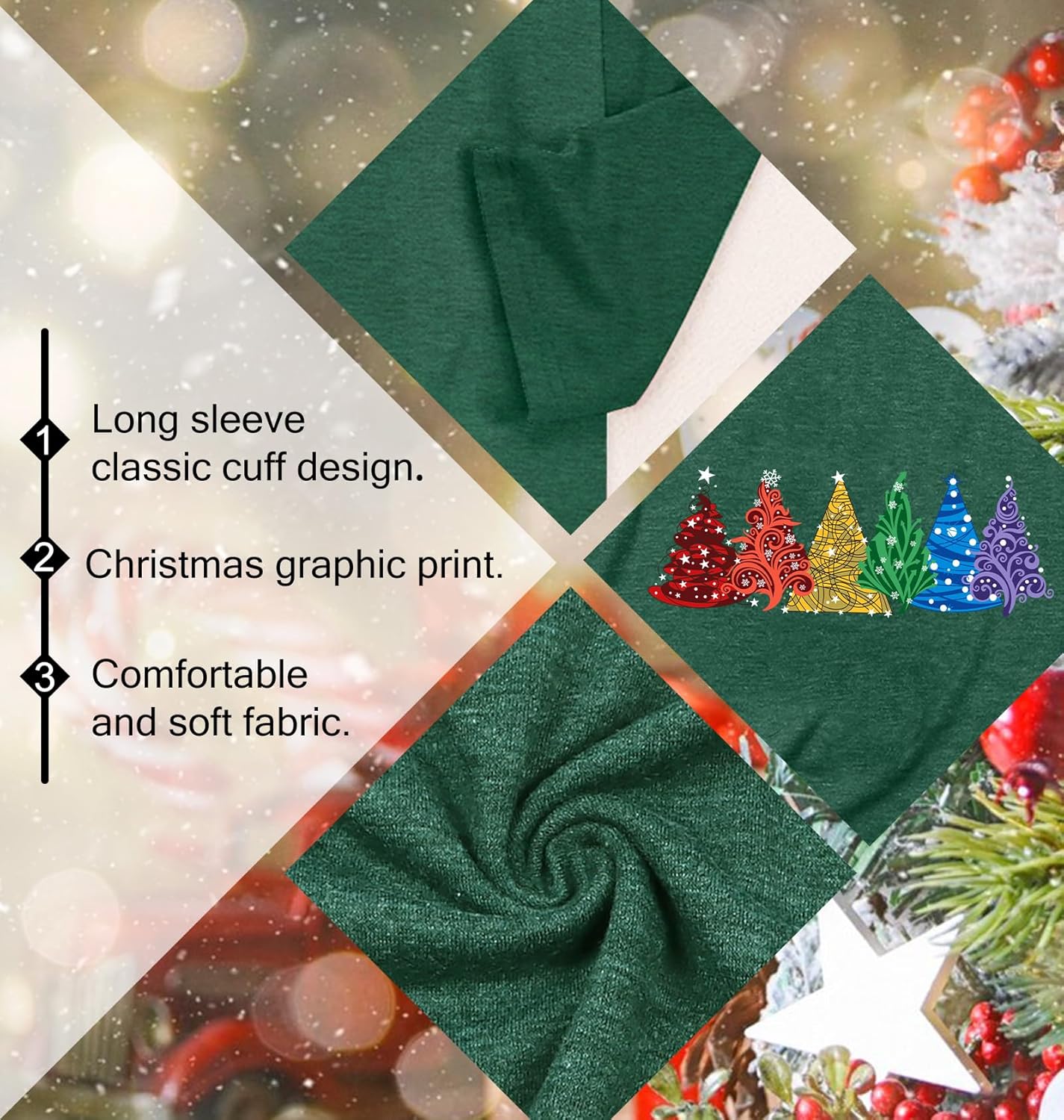 Christmas Shirts for Women: Merry Christmas Letter Print T-Shirts Xmas Tree Graphic Long Sleeve Tops