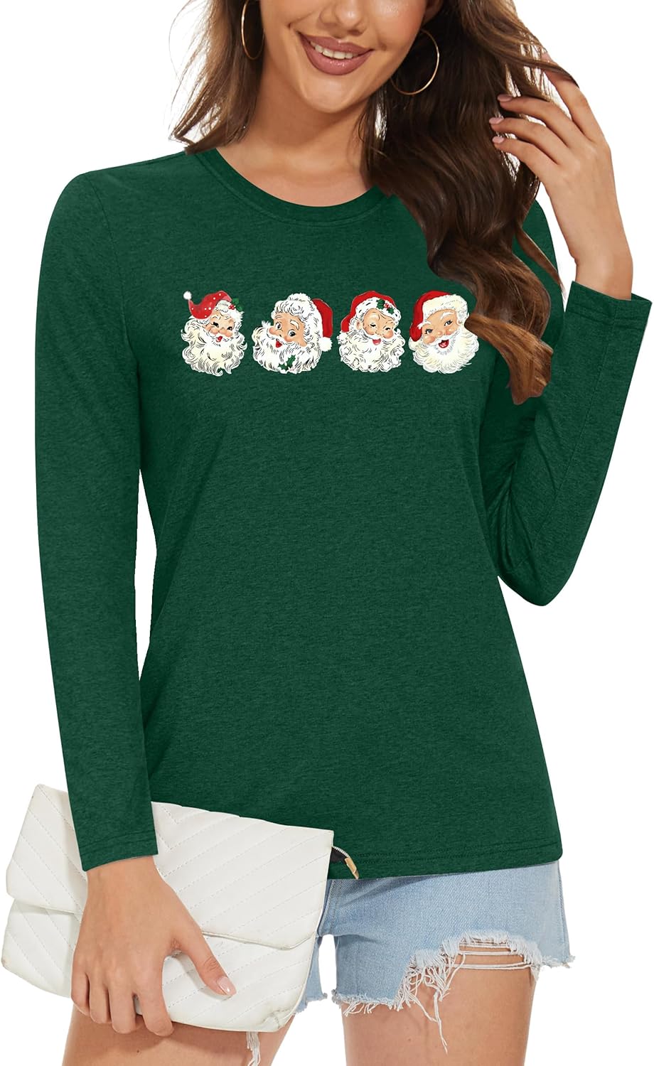 Christmas Shirts for Women: Merry Christmas Letter Print T-Shirts Xmas Tree Graphic Long Sleeve Tops