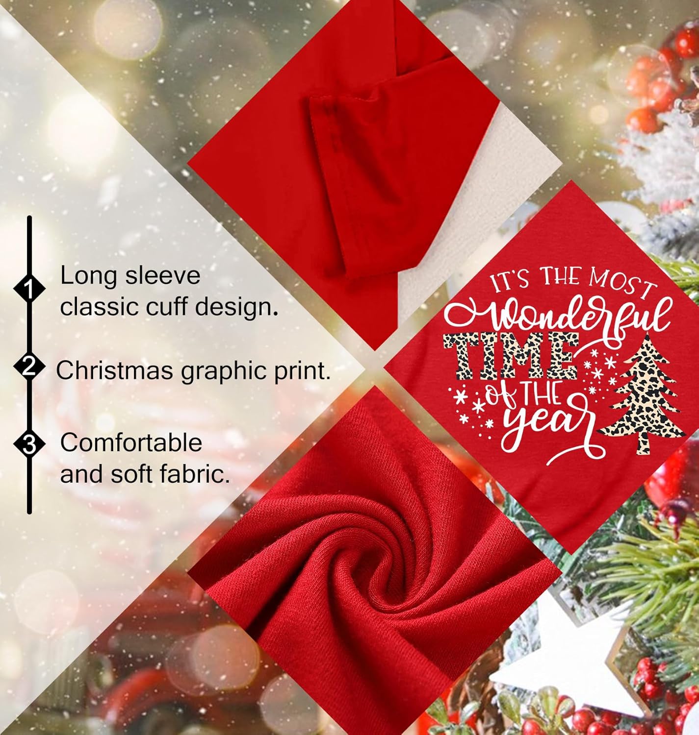 Christmas Shirts for Women: Merry Christmas Letter Print T-Shirts Xmas Tree Graphic Long Sleeve Tops