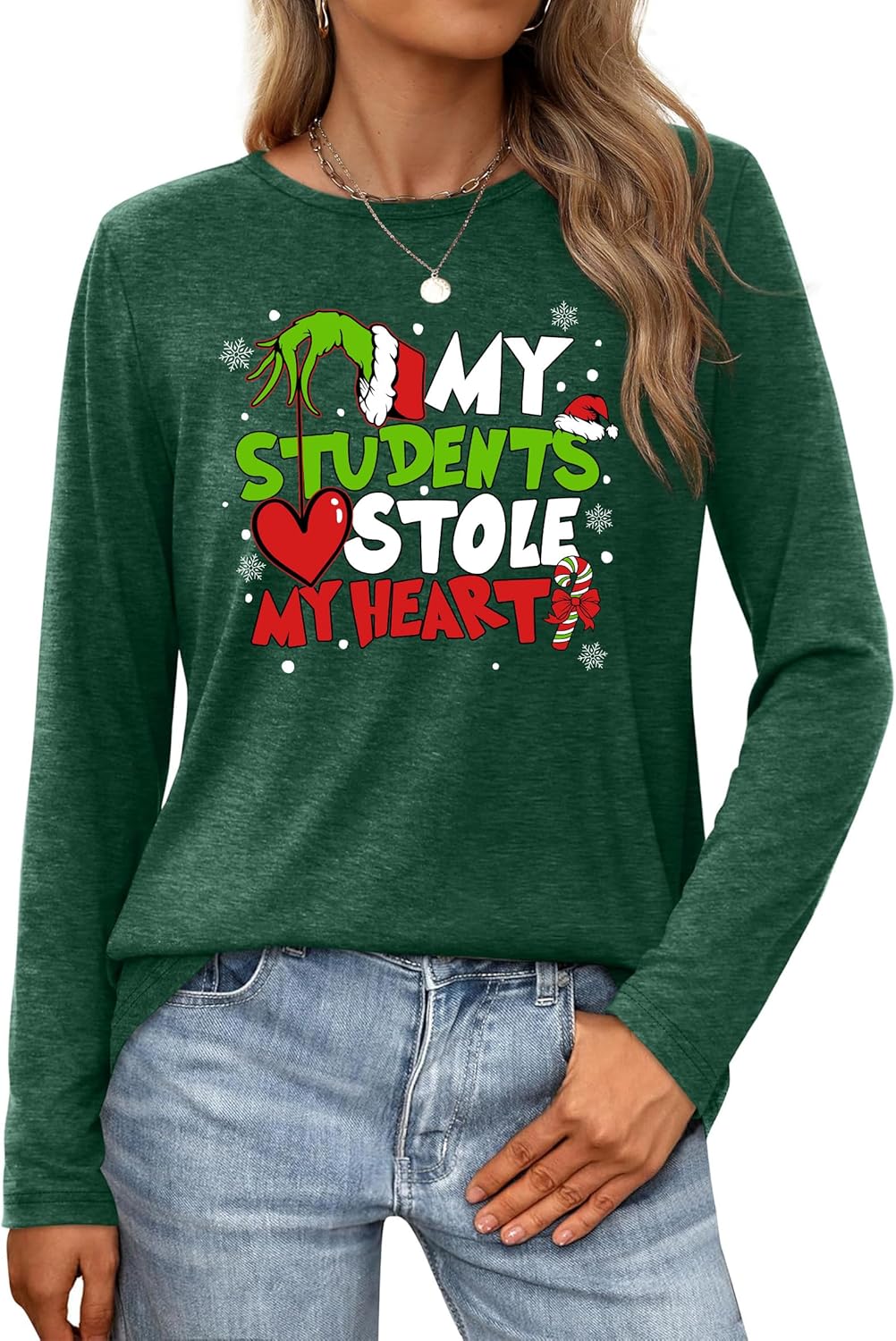 Christmas Shirts for Women: Merry Christmas Letter Print T-Shirts Xmas Tree Graphic Long Sleeve Tops