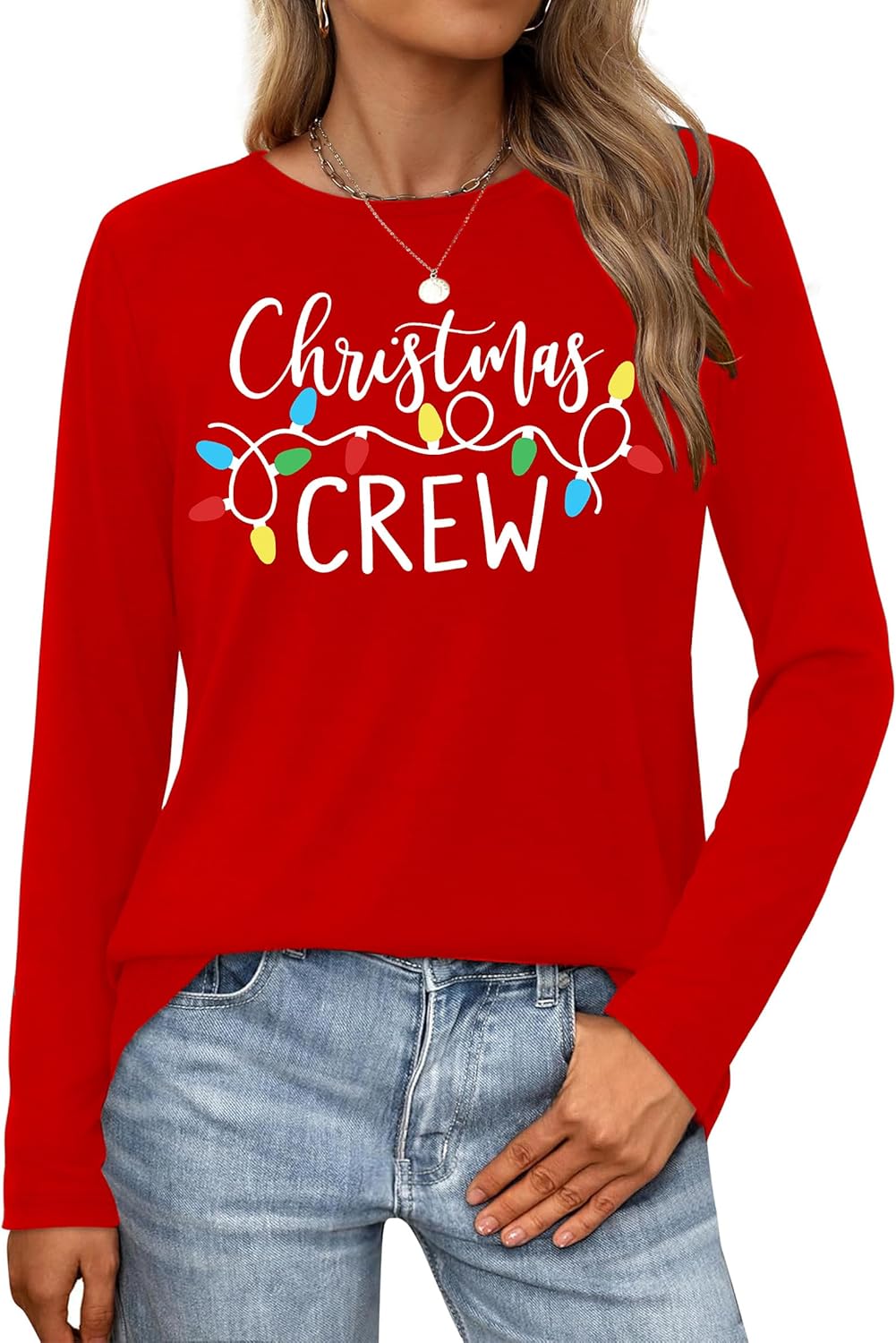 Christmas Shirts for Women: Merry Christmas Letter Print T-Shirts Xmas Tree Graphic Long Sleeve Tops