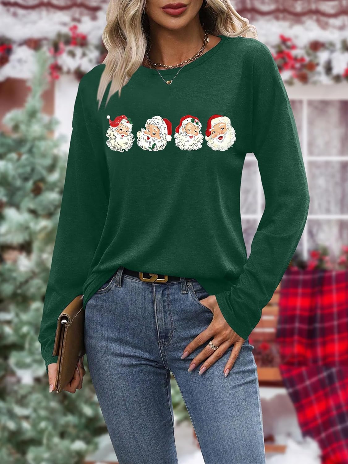 Christmas Shirts for Women: Merry Christmas Letter Print T-Shirts Xmas Tree Graphic Long Sleeve Tops