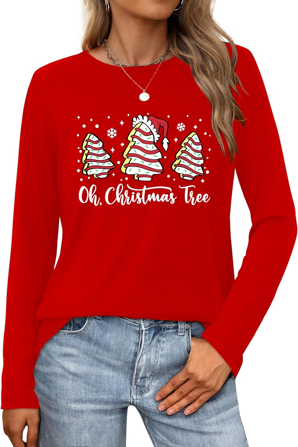 Christmas Shirts for Women: Merry Christmas Letter Print T-Shirts Xmas Tree Graphic Long Sleeve Tops