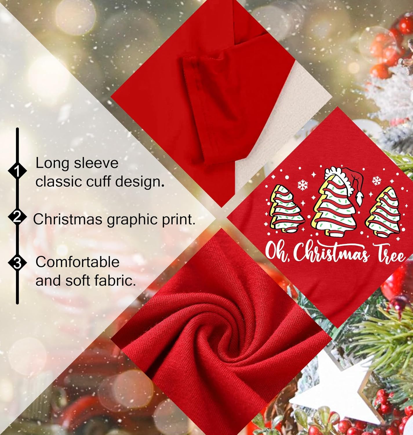 Christmas Shirts for Women: Merry Christmas Letter Print T-Shirts Xmas Tree Graphic Long Sleeve Tops