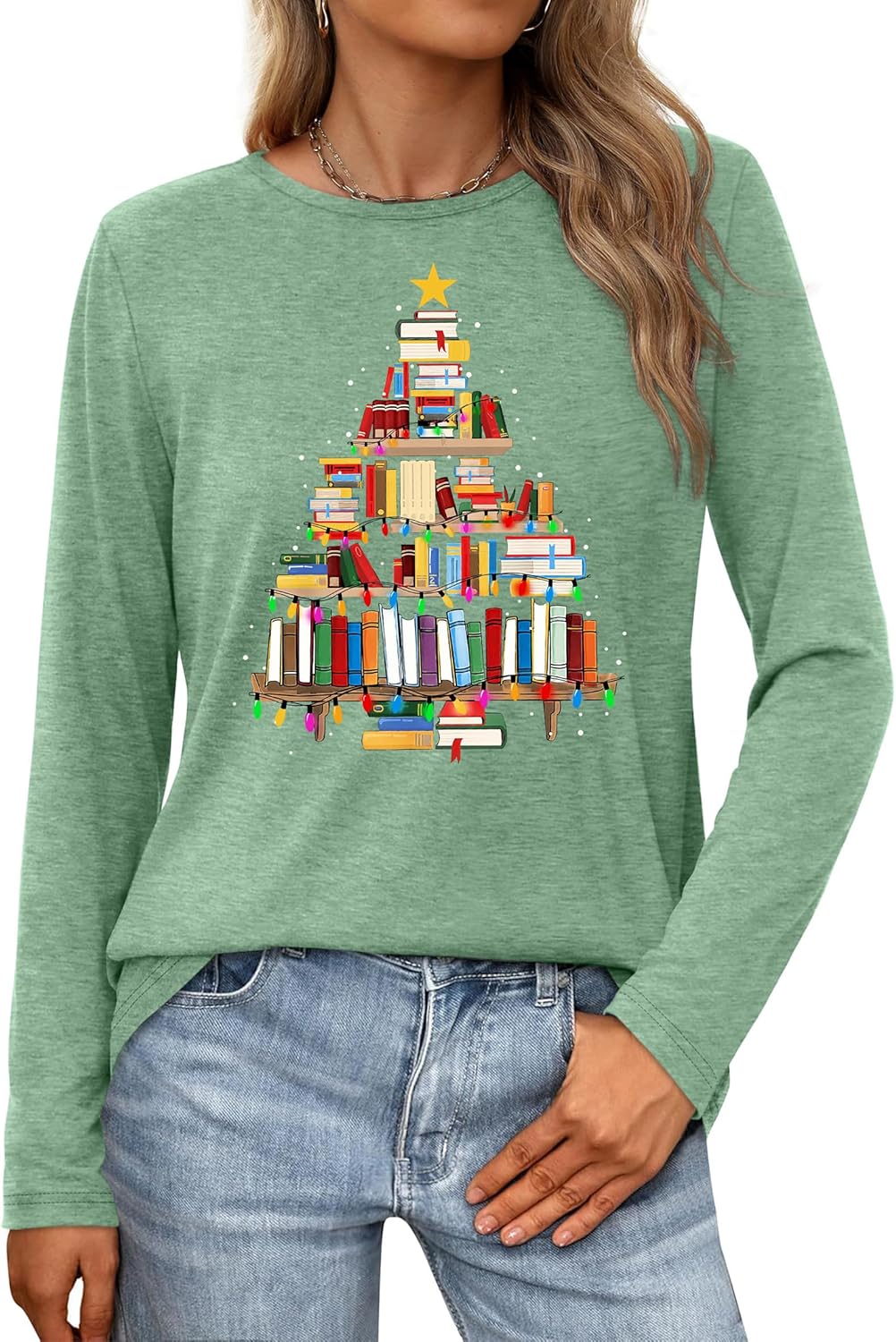 Christmas Shirts for Women: Merry Christmas Letter Print T-Shirts Xmas Tree Graphic Long Sleeve Tops