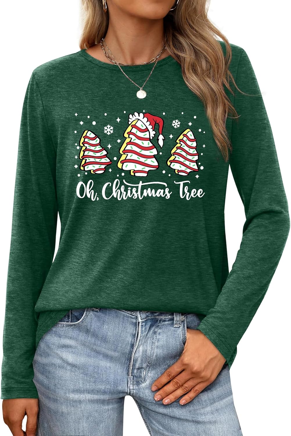 Christmas Shirts for Women: Merry Christmas Letter Print T-Shirts Xmas Tree Graphic Long Sleeve Tops