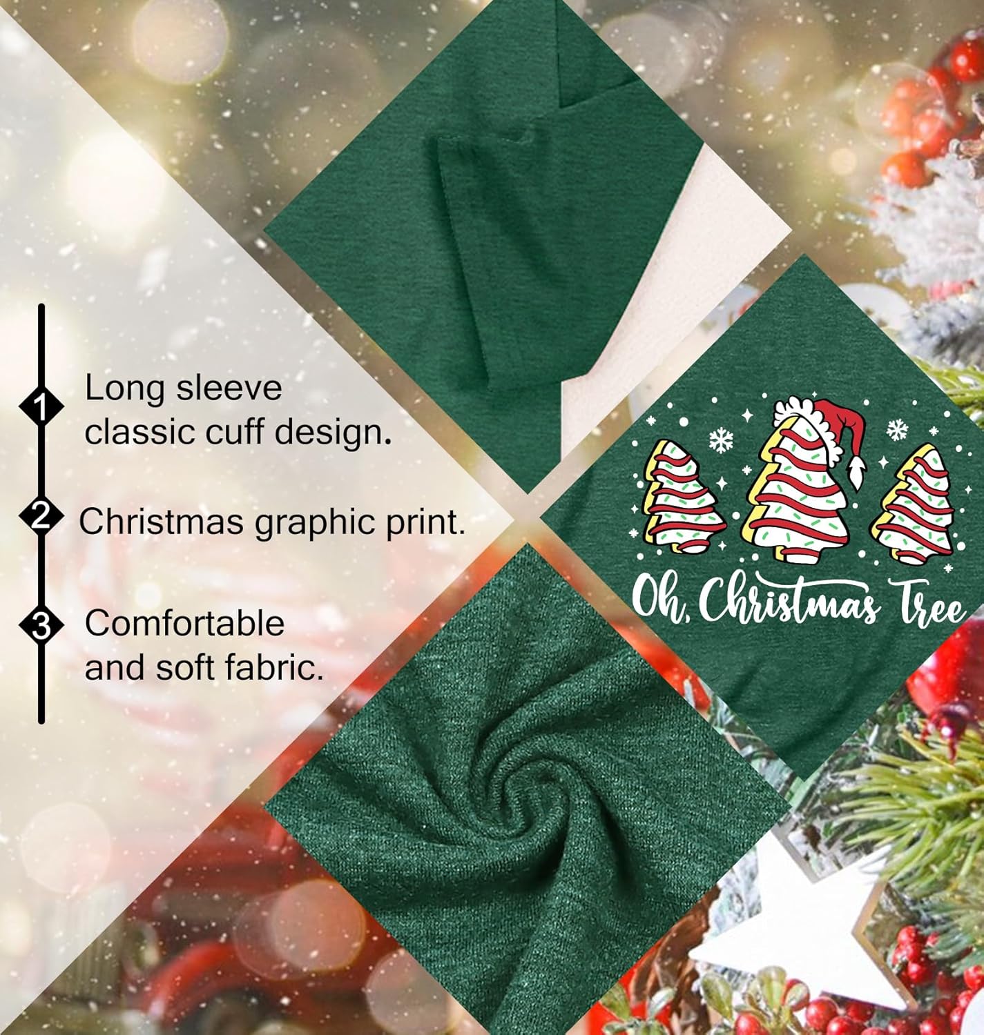 Christmas Shirts for Women: Merry Christmas Letter Print T-Shirts Xmas Tree Graphic Long Sleeve Tops