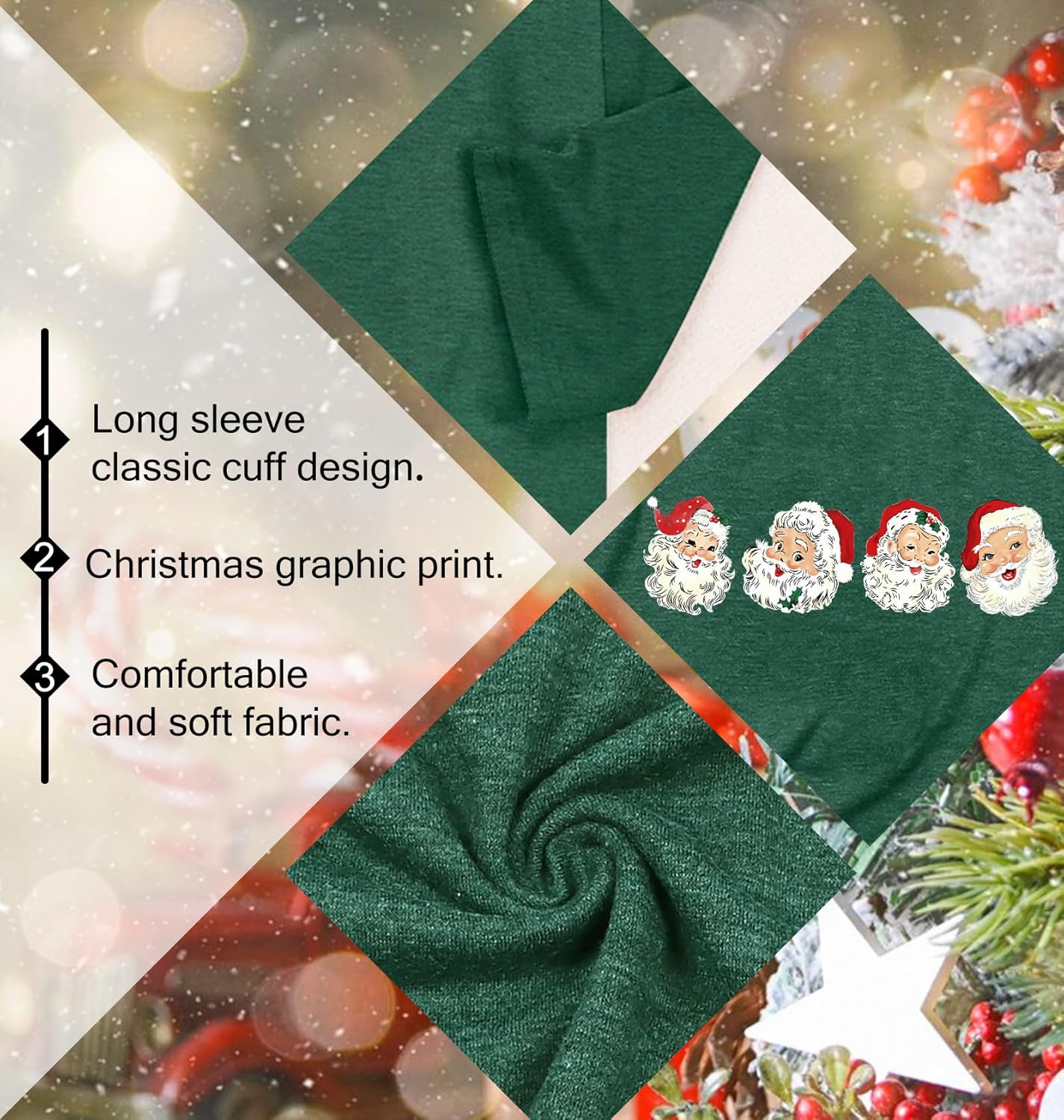 Christmas Shirts for Women: Merry Christmas Letter Print T-Shirts Xmas Tree Graphic Long Sleeve Tops